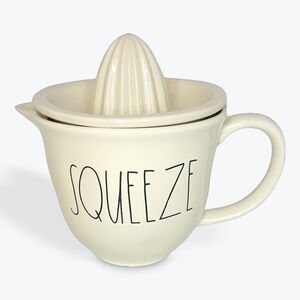 RAE DUNN SQUEEZE White and Black Ceramic 2 piece juicer set